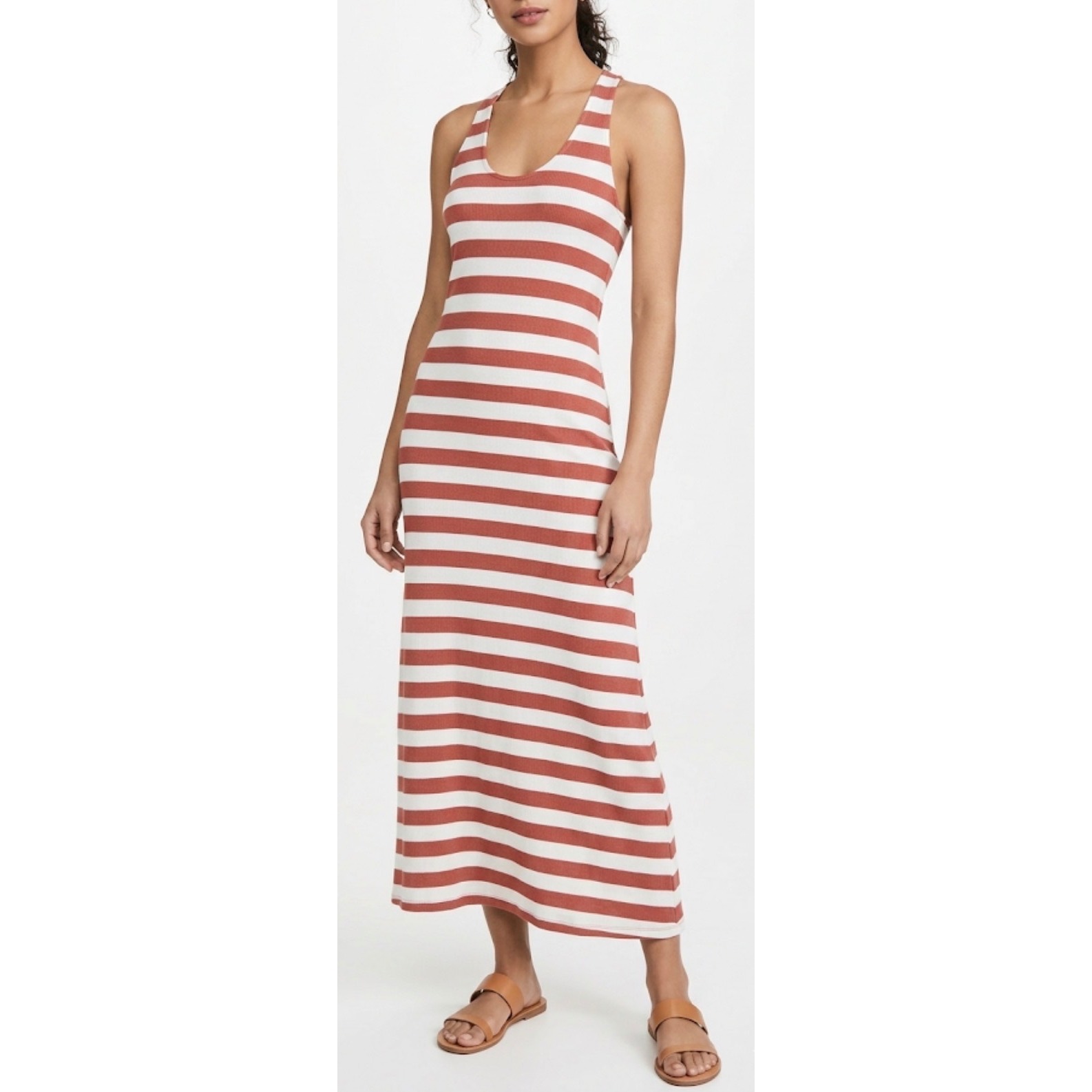Rvca Striped Ribbed Knit Maxi Dress Terracotta Cream Racerback Tank Size Small